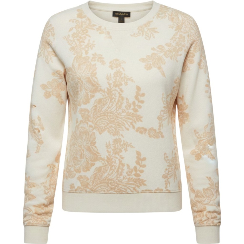Style & Co Women XL Fleece Sweatshirt Cream Tan Floral Damask Crew Neck NWT